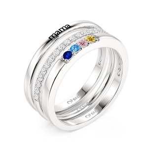 Ensemble de 3 bagues personnalisées Jeulia avec gravure de nom et quatre pierres de naissance – Cadeau - Product Image 3