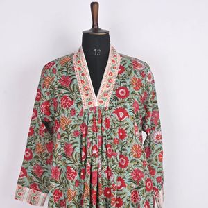 Robe longue en coton imprimé à la main, style bohème, longueur genou, design personnalisé, vêtements décontractés, taille XS, durable, lavable - Product Image 2