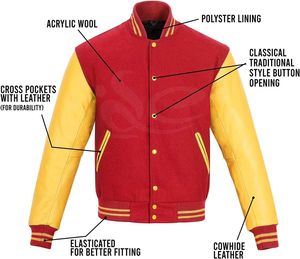 แจ็กเก็ตหนังวัวสีทองสำหรับผู้ชายสไตล์วินเทจแจ็กเก็ตสีแดงสำหรับฤดูหนาวงานตามสั่ง - Product Image 2