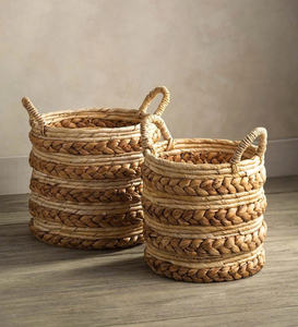 Beautiful Water Hyacinth <b>Straw</b> Storage <b>Basket</b> with Handle Wholesale - Product Image 1