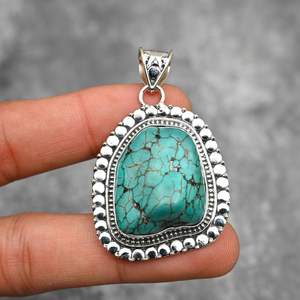 Turquoise Tumble Pendentif 925 Sterling Silver Handmade Gemstone Jewelry Natural Turquoise Gift For Her Women Necklace - Product Image 1