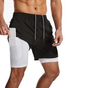 Short de survêtement 2 en 1 double couche sur mesure en gros 100% short de sport de course à pied en polyester à séchage rapide - Product Image 1