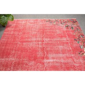 Turkish Vintage Rug, 6.2x10 ft Rug, <b>Red</b> Polka dot <b>Wool</b> Rug - Product Image 4