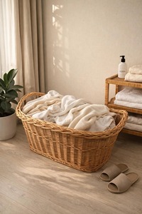 <b>Wicker</b> <b>laundry</b> <b>basket</b> with handles natural Handmade Storage <b>Baskets</b> Natural Rattan Modern Multifunction Made in Viet Nam - Product Image 2