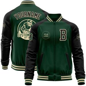 Directo de la industria al por mayor Casual invierno personalizado Verde Negro-blanco bombardero Varsity Letterman dos tonos chaqueta con cremallera - Product Image 1