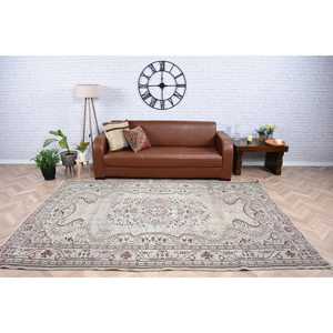 Tapis vintage, grand tapis turc de 6,1 x 9,2 pieds, tapis en laine Ikat gris brun - Product Image 1