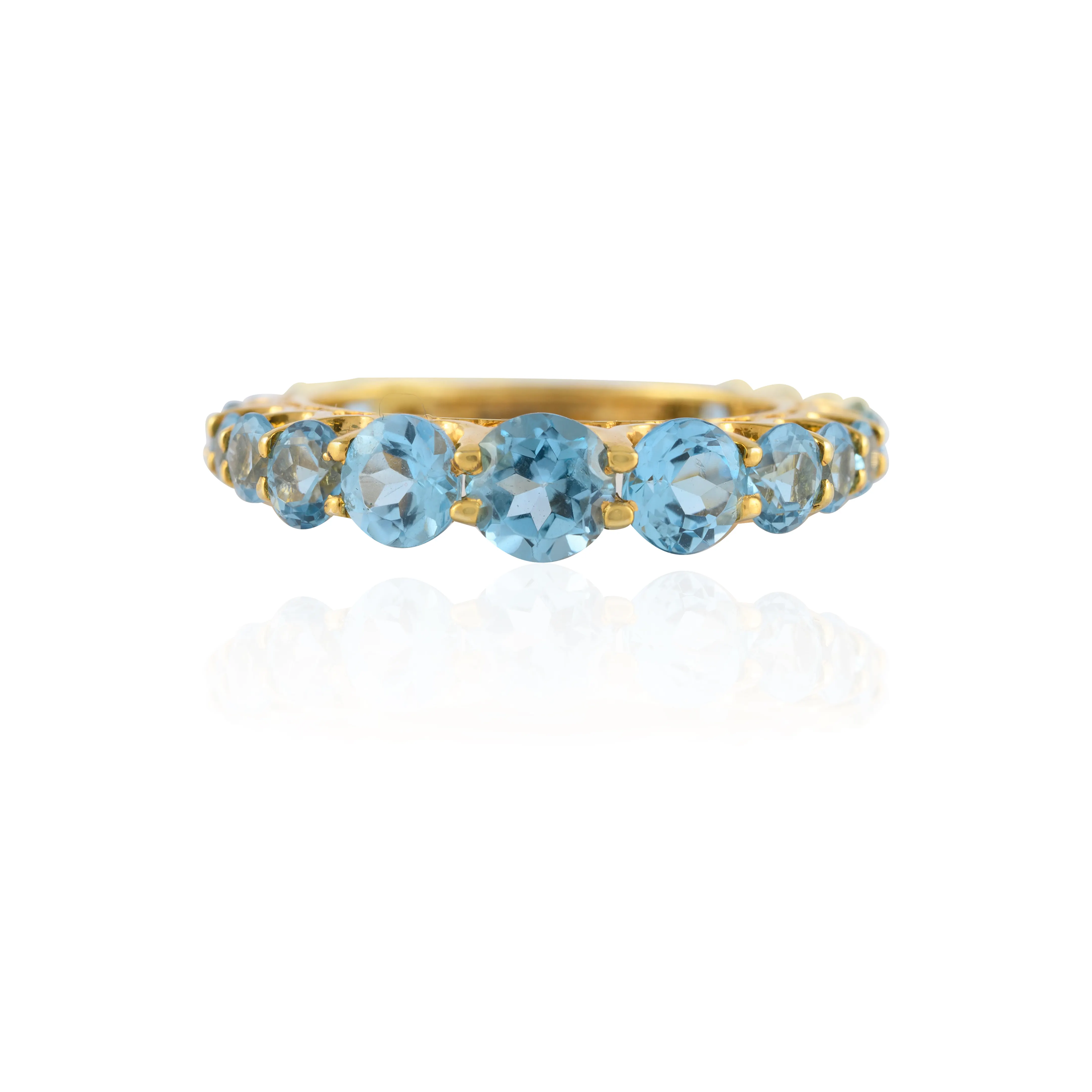 Handgemachte natürliche runde blaue Topas Ewigkeit Band Ring K14 massives Gelbgold Edelstein Ring Modeschmuck Großhandel Produkte