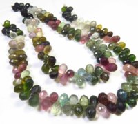 Tourmaline naturelle de haute qualité, 6x5-8x5mm, taille fine, forme goutte d'eau, briolette, multicolore, micro-facettée, brin de 8,5 pouces, 90 pierres lâches