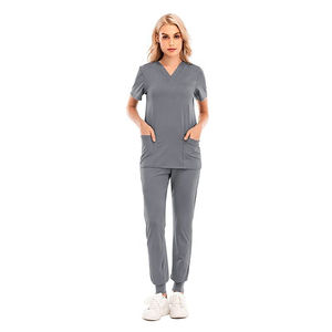 Scrubs de soins infirmiers hospitaliers unisexes personnalisés Ensembles de joggings en soie pour femmes Manches courtes uniformes médicaux professionnels OEM - Product Image 1