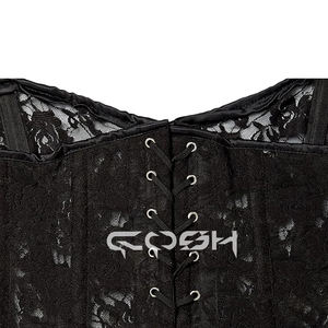 Corset noir en dentelle transparente avec baleines en acier pour femme, tenue de lingerie mode - Product Image 3