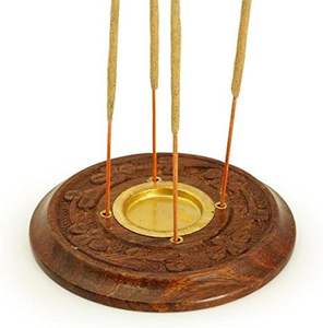 Brûleur d'encens en bois rond avec fleurs, 4 pouces, brûleur d'encens rond artisanal de qualité supérieure pour la décoration de la maison et les activités religieuses - Product Image 6