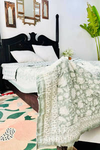<b>Indian</b> Traditional Chintz Hand Block Printed Reversible <b>Quilt</b> 100% Premium Mul Cotton Hand Stitch 90*108" Size Backing <b>Quilt</b> - Product Image 5