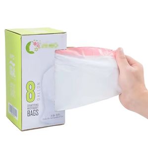 Bolsa de basura con asa de lazo de plástico de Color transparente de PE biodegradable al mejor precio, logotipo de impresión personalizado, bolsa de basura con cordón de 13 galones en rollos - Product Image 1
