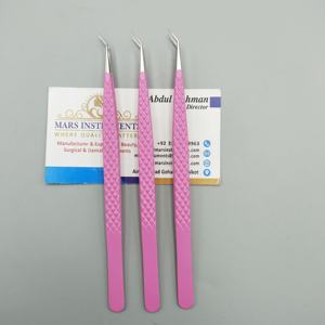 Meilleure vente pince à épiler d'extension de cils d'isolation 45 ° rose vif mat pince à épiler à pointe droite incurvée en acier inoxydable - Product Image 4