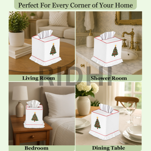 Boîte à mouchoirs en tissu brodée avec un motif de sapin de Noël vert Ridhi, faite à la main, classique, écologique, durable, porte-mouchoirs pour la cuisine - Product Image 5