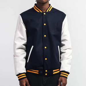 Veste d'hiver personnalisée pour homme, style bomber universitaire, respirante, coupe-vent, écologique, manches en cuir et polyester, coupe oversize sur le devant - Product Image 5