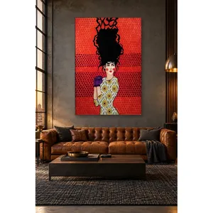 Fida, femme aux gants violets sur fond rouge, impression sur toile - Product Image 4