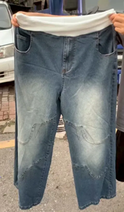 กางเกงยีนส์ผ้าฝ้าย 100% ดีไซน์แบบมีแผ่นผ้าต่อ ทรงพิเศษ กระเป๋าหลังทรงวินเทจ ล้างแบบวินเทจ เอวต่ำมาก ทรงหลวม 5 กระเป๋า สไตล์ฮิปฮอป สตรีทแวร์ - Product Image 2