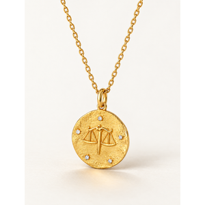 Libra Zodiac <b>Necklace</b> Stainless Steel Geometric Pendant with Zircon Pearl Diamond Accents - Product Image 1