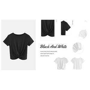 Camiseta corta blanca con nudo frontal para mujer, de algodón suave, informal, para verano, venta al por mayor. - Product Image 2