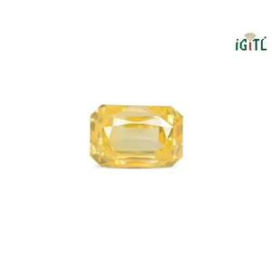 พลอยแซฟไฟร์สีเหลืองธรรมชาติ 5.89 กะรัต (พุทธราช) - เจียระไนทรงมรกต ทรงรี ทรงมาร์คีส์ พลอยเม็ดเดี่ยว สีน้ำตาลแดง ความสะอาดระดับ VVS - Product Image 1