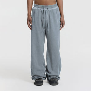 Pantalons de survêtement décontractés pour hommes, de haute qualité, personnalisés, vintage, évasés, larges, plats, légers, 100% coton, respirants, à séchage rapide, avec cordon de serrage - Product Image 1