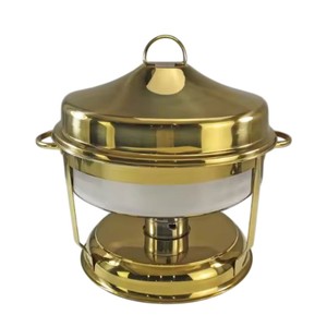 Calentador de Comida Tipo Chafing Dish de Cobre Martillado Redondo de Calidad Deluxe con Soporte de Hierro y Acero Inoxidable para Catering de Buffet para Fiestas - Product Image 5