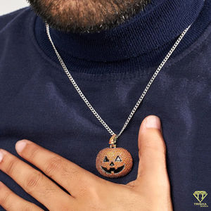 925 colgante de plata esterlina pulida Jack O Lantern Iced Halloween Pumpkin VVS Lab Grown Diamond - Product Image 3