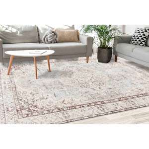 พรมสไตล์วินเทจสีเบจแบบอูชัก: ดีไซน์ตุรกีกันลื่น พรมบางแบบไม่ทอ - Product Image 1