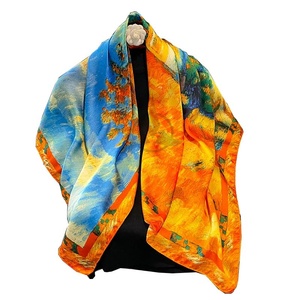 Sutil brillo borde hecho a mano bufanda de seda étnica de longitud larga patrón Floral 100% seda personalizado impreso multifuncional al por mayor - Product Image 3