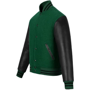 Forest Green Black Varsity Jacket Sporty College Style Emerald Varsity Jacket Trendy Casual Wear - Product Image 3