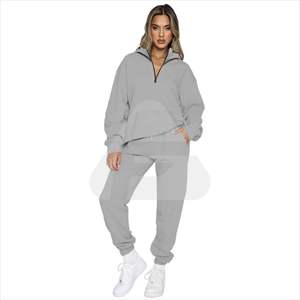 High Quality Women's 2-Piece Set Fashionable Contrast <b>Color</b> Stitch Design Short Fleece Terry Cotton Tracksuit Custom Logo - Product Image 5