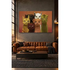 Impression sur toile Fida Terracotta Background Six Cute Cats - Product Image 1