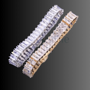 Cadena de Tenis de Diamantes con Corte Esmeralda, Claridad VVS1, Personalizada de Lujo, Unisex, Totalmente Engastada en Plata de Ley, Pulsera Artinejewels - Product Image 1