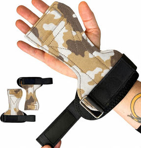 Empuñaduras de Cuero Genuino con Camuflaje para Levantamiento de Pesas, Soportes para Muñecas con Estampado de Camuflaje, Agarre de Cuero Vacuno Antideslizante y Transpirable para Entrenamiento - Product Image 1