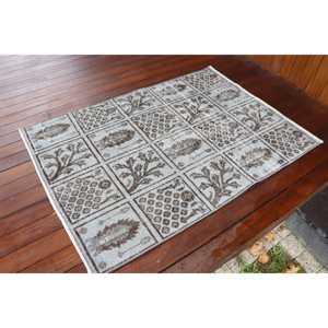 พรมวินเทจลายตุรกี ขนาด 3.3x4.6 ฟุต พรมขนสัตว์สีเทา - Product Image 2