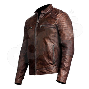 Chaqueta de motorista para hombre recién llegada en cuero genuino de colores personalizados negro y marrón de exportación de Pakistán - Product Image 5