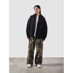 Solid Black French Terry Zipper Essential <b>Jacket</b> XXS to 6XL Acid Wash & Embroidered Patchwork <b>Lined</b> - Product Image 6