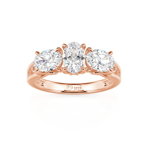 Jeulia Men's Three Stone Oval Cut Diamond Promise <b>Ring</b> Handmade Sterling <b>Silver</b> <b>Statement</b> <b>Ring</b> - Product Image 3