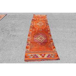 Tapis turc Herki 2,7 x 9,9 pieds, tapis en laine vintage à motifs floraux orange - Product Image 1