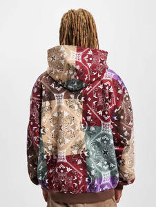 Ropa de calle para hombre Sudadera con capucha y cremallera Patchwork Impreso Sudadera de lana de gran tamaño con capucha y bolsillos Chaqueta de estilo Hip Hop Moda - Product Image 2