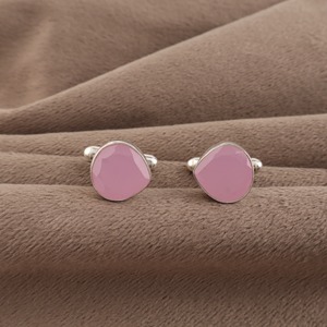 Boutons de manchette Niharika Gems, design artisanal, en calcédoine rose naturelle, sertis dans un cadre, en argent sterling 925, faits à la main - Product Image 4