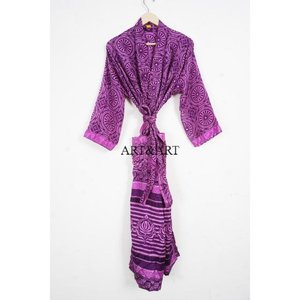 High Quality Elegant Funky Style Paisley Patchwork Silk Blend Kimono Robe Satin Soft Spring Summer Nightwear Gown - Product Image 1
