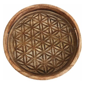 Bandeja de servicio redonda de madera de mango de Color quemado con asas Venta caliente | Bandeja redonda tallada a mano de madera para servir y uso de decoración - Product Image 3