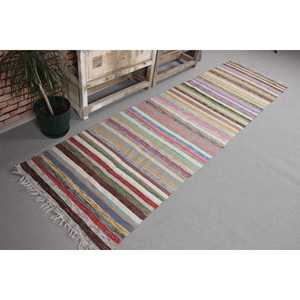 Alfombra Turca Vintage de 2.6x9.4 pies (80x285 cm), Alfombra de Lana Azul Kilim - Product Image 3