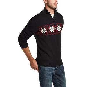 Maglione Vintage da Uomo con Zip a un Quarto, Impermeabile, 100% Cotone, Nero, Taglia Large, con Design a Fiocco di Neve Impermeabile - Product Image 3