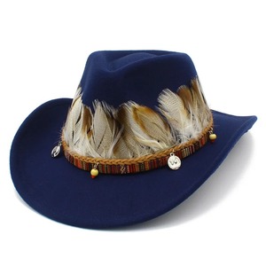 Sombrero de vaquero para hombre y mujer, sombrero de Jazz con plumas rizadas, sombrero de vaquero de alta calidad - Product Image 1