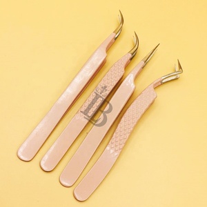 Nouvelles pinces à cils pour extensions, pinces à cils plats en vison, pinces courbées de haute qualité, en acier inoxydable, logo personnalisé disponible. - Product Image 6