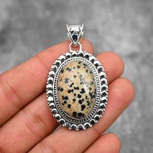 Colgante de Jaspe Dálmata, Gema en Plata de Ley 925 Chapada en Oro, Joyería Hecha a Mano, Regalo para Niñas y Mujeres, Certificado IGI - Product Image 4