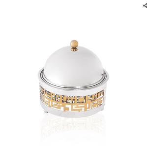 Olla de acero inoxidable con acabado dorado con tapa y portavelas, plato de frotamiento con soporte, el mejor diseño para calentador de alimentos de buffet - Product Image 3